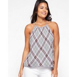 Bella Dahl KIA Halter Top Designer Sleeveless Blouse Tank Top Flowy Boho Plaid M